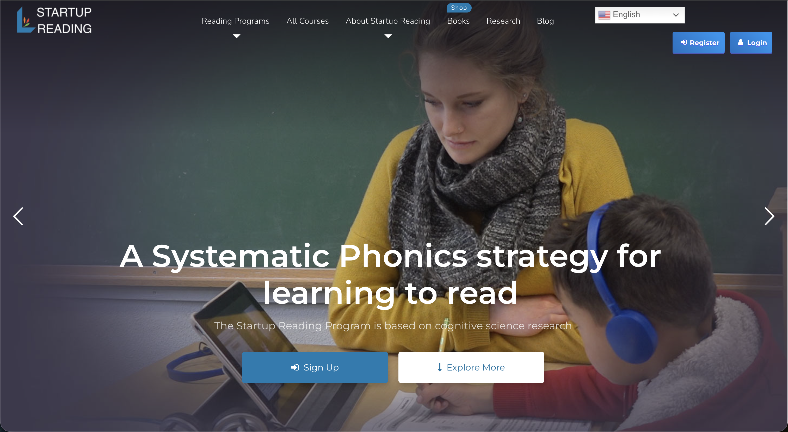 Startup Reading website screenshot