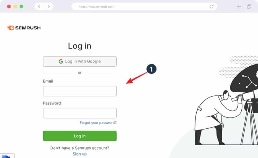 A dashboard has an option to login-in - Login to SEMrush